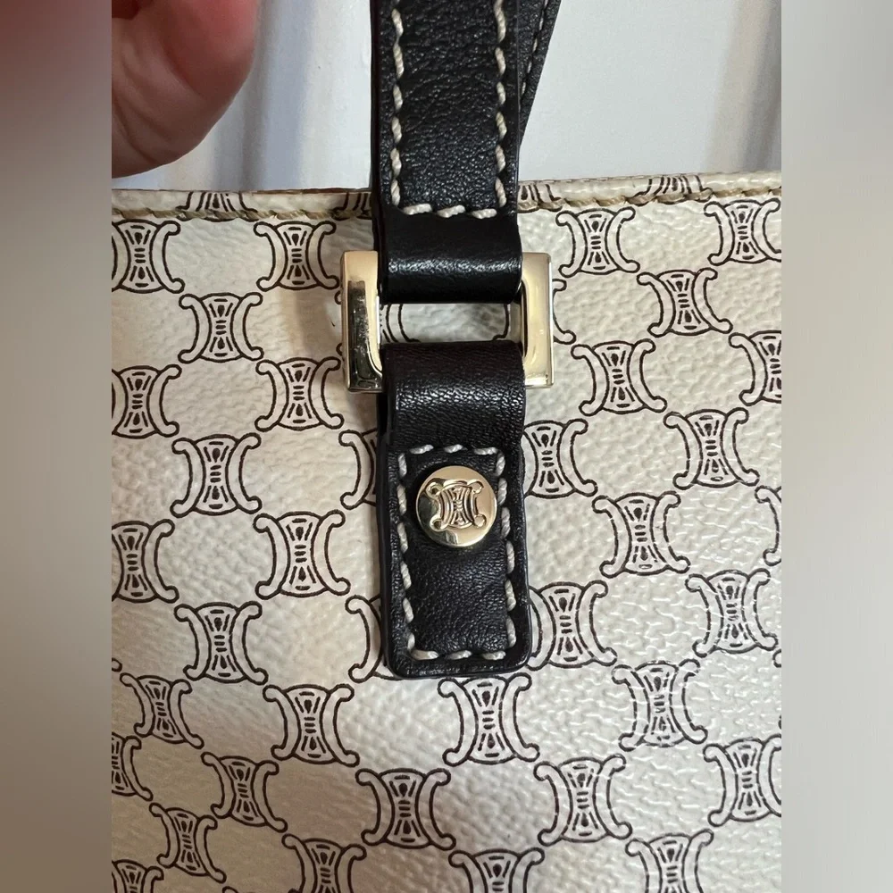 Vintage Celine Macadam Leather Shoulder Bag in White & Dark Brown - Picture 4 of 16